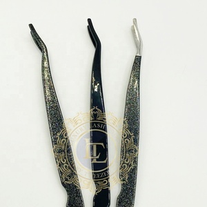 High Quality Stainless Steel Eyelash Extension <b>Applicator</b> Tweezers Black Silver Glitter New Style Private <b>Label</b> Product - Product Image 4
