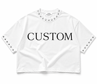 Custom Studded Heavyweight White Crop <strong>Top</strong> <strong>T</strong> <strong>Shirt</strong> Vintage <strong>300GSM</strong> 100% Cotton <strong>Oversized</strong> Summers Unisex Trendy Streetwear Tee