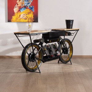Vandana Royal Surface vintage motorcycle <b>console</b> in wood and <b>black</b> metal Crazy - Product Image 6