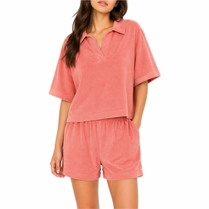 Women High Quality Two Piece <b>Set</b> Short Sleeve Shirt And Shorts Soft Summer Lounge Wear Comfortable Custom design Polo Shirt <b>Set</b> - Product Image 1