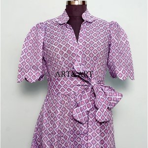 Robe élégante en coton 100% style kangourou, coupe A, manches courtes, fabriquée à la main en Inde, magnifique, confortable, idéale pour les fêtes, robe midi pour femmes - Product Image 4