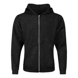 Sweat à capuche zippé intégral pour homme, orné de strass, en molleton bouclette 500 GSM, coupe oversize à épaules tombantes, style streetwear vintage, vente en gros - Product Image 1