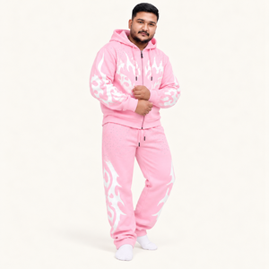 Custom Men's Flame <b>Graphic</b> Tracksuit Screen Printed <b>Zip</b> <b>Up</b> <b>Hoodie</b> Sweatpants Set Oversized Streetwear Private Label OEM - Product Image 1