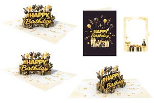 3D Pop-Up Birthday Card With Gold <b>Balloons</b> And Butterflies Irregular Shape Paper Greeting Card For Birthday Celebration - Product Image 4