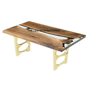 Great Quality Solid Teak Wood Coffee <b>Table</b> With <b>Matte</b> Black Powder Coated Steel Legs For Living Room Furniture Best Price - Product Image 5