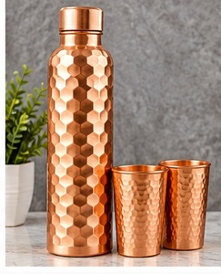 Botella de Agua Vintage de Cobre a Prueba de Fugas con 2 Tazas, Diseño de Hoja de Oro, Botella de Viaje Ecológica - Product Image 2