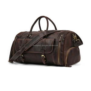 Sac de sport en cuir véritable avec fermeture éclair, imperméable, léger, grande capacité, sac de voyage avec séparation humide/sec, personnalisable - Product Image 6