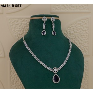 MIJ Luxury American Diamond Necklace Set with CZ Stones Silver Plated <b>Bridal</b> Jewelry Set Silver Plated Alloy Fashion Necklaces - Product Image 3