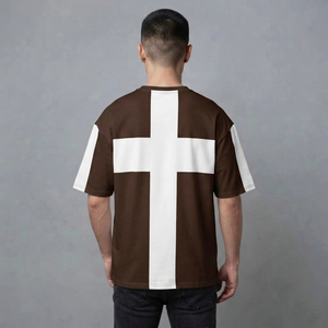 T-shirt en toile à manches courtes pour homme, coupe classique, col rond, marron et blanc, décontracté, style streetwear, séchage rapide - Product Image 2