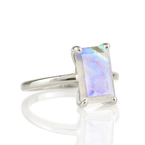 Magnifiques bagues solitaires en argent sterling 925 véritable, faites à la main, serties de pierres de lune facettées naturelles, pour elle. - Product Image 2