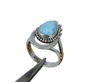 Promesa anillo sólido estilo bohemio Larimar piedra preciosa 925 plata esterlina anillo hecho a mano joyería plata esterlina 925 sello anillo joyería - Product Image 1