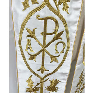 Casulla Bordada de Alta Calidad, Diseño Personalizado, Nueva Colección Venezia de Seda Shantung Blanca, Diseño Bordado Verde 2026 - Product Image 5