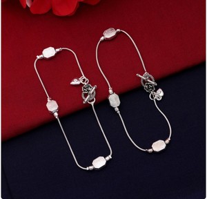 Silver Tone Charm <b>Bracelet</b> Snake Chain Bangle Octagonal Pendant Toggle Clasp Rose Charm Jewelry for Women daily wear <b>anklet</b> - Product Image 4
