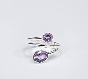 Custom Handcrafted Natural Amethyst <b>Adjustable</b> <b>Ring</b> 925 Sterling Silver Double Stone Fine Jewelry Wholesale - Product Image 2