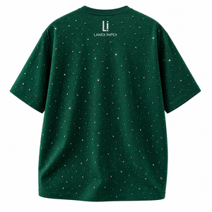 Custom Green Rhinestone Stud <b>T</b> <b>Shirt</b> <b>Men</b> Oversized Streetwear Casual Short Sleeve Crew Neck Sparkle Graphic Tee Fashion Apparel - Product Image 3
