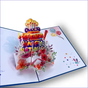 Buen precio 3D Pop Up Tarjetas de felicitación Papel Popup Tarjeta de regalo Tarjetas de felicitación Feliz cumpleaños Pastel 3D Popup con sobre-GC22