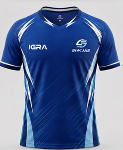 เสื้อฟุตบอลคอวีแบบกำหนดเอง แขนสั้น พิมพ์ลายทีม สีน้ำเงิน เสื้อกีฬา - Product Image 1