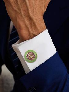 Mancuernillas Redondas de Lujo con Baño de Oro y Esmalte Verde Púrpura para Hombre, Accesorios Florales para Camisa Formal, Regalo de Boda o Negocios - Product Image 1