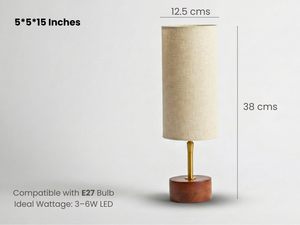 Lampe de table LED décorative pour chevet avec base en bois de manguier et abat-jour en lin, lampe de table moderne pour chambre à coucher et bureau - Product Image 2