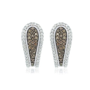 0.89 Cttw White & Brown Diamond Hoop <b>Huggie</b> Earrings 925 Sterling <b>Silver</b>, Round Cut Natural Diamond Earrings for Women - Product Image 1