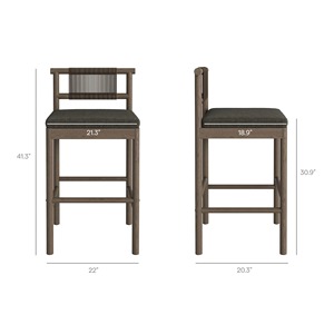 Tabouret de bar style scandinave, design moderne, en teck, chaise haute Bali Villa, avec corde tressée, pour intérieur et extérieur - Jamila - Product Image 2