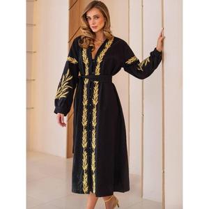 Vestido Ucraniano Hecho a Mano, Vestido Color Trigo para Mujer, Estilo Pareja Ucraniana, Bordado Negro, Vestido Ucraniano Bordado, Vishivanka - Product Image 1