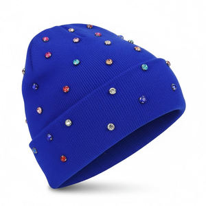 Gorro de punto a mano con diamantes de imitación azules para hombre adulto, gorro acrílico informal de invierno, gorro de buena calidad para hombre - Product Image 2