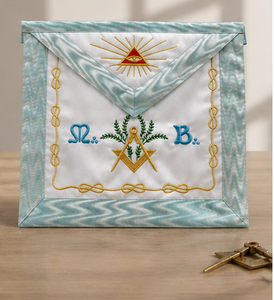 French Rite M:. B:. Apron Embroidered White with Teal Trim Custom Ceremonial Regalia Bullion Wire Craft - Product Image 5