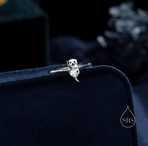 แหวนเงินแท้รูปนากน้อยน่ารัก ปรับขนาดได้ เครื่องประดับนากน่ารัก แหวนนากเล็กๆ สวยงามและอ่อนโยน - Product Image 3