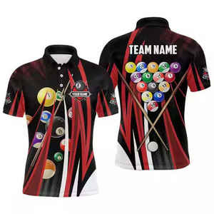Vente en gros d'usine, polos pour hommes personnalisés avec impression par sublimation 3D, réversibles, maillots d'équipe professionnels de billard et de pool - Product Image 1