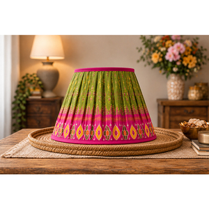 Luxury Cotton Silk Printed <b>Lampshade</b> | Handcrafted Pleated <b>Drum</b> Shade for Table, Floor & Pendant Lamps - Product Image 1