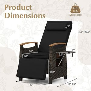 Adjustable <b>Backrest</b> and Footrest Patio Wicker Recliner Chair Garden Chairs - Product Image 5