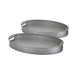 Farmhouse Galvanized Metal Serving Tray <b>Set</b> with Handles Decorative Iron Platter for Home Hotel and Restaurant Catering Use - Product Image 1