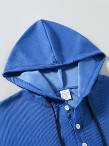 Men's Blue Regular Fit Hooded T-Shirt Short Sleeve Knitted Eco-Friendly <b>Raglan</b> Sleeve Polyester/Cotton Blend Casual Solid 240g - Product Image 3