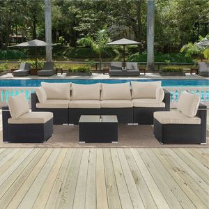 Set di 14 Copricuscini per Mobili da Esterno, 7 Pezzi (6 Posti) per Divano Sezionale in Vimini e Rattan, Include Coprisedile e Coprischienale - Product Image 5