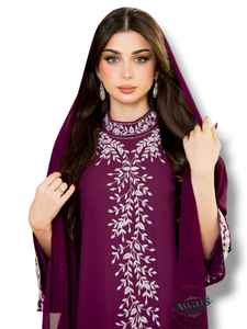 Ensemble 2 pièces de luxe AWAIS HOUSE pour femmes musulmanes, robe longue en velours uni perlé, coupe trapèze, pour soirée/formelle - Product Image 4