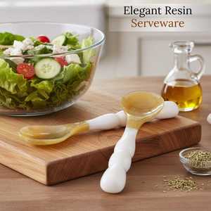 Designer Resin Salad <b>Tools</b> Set Eco-Friendly Custom Color Elegant Modern Party Dishwasher <b>Safe</b> Handmade - Product Image 2