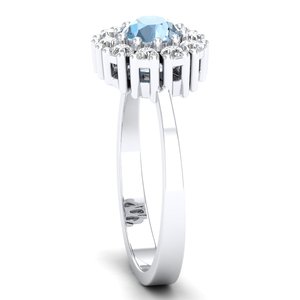 REYES Luxurious 925 Sterling Silver Round Cut Aquamarine Gemstone Daily Wear <b>Ring</b> For Women GRA Certified Moissanite Jewelry - Product Image 3