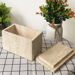 Rectangular Travertive <b>Box</b> with <b>Lid</b>, Desktop Bathroom Bedroom Organizer, Travertine Jewelry <b>Storage</b> <b>Box</b> - Product Image 1