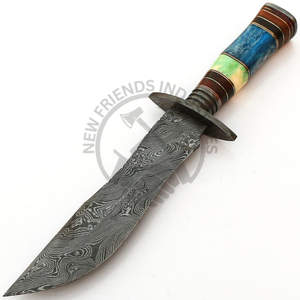 Nueva Edición Cuchillo Bowie de Acero de Damasco Hecho a Mano de 12 Pulgadas, Cuchillo de Caza de Hoja Fija para Exteriores con Mango de Hueso de Camello de Color, Cuchillo para Camping - Product Image 1