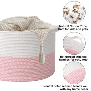 65L <b>Large</b> Woven Cotton Rope Nursery Basket, Laundry Basket Laundry Hamper with Handles,Blanket Basket Storage <b>Bin</b> - Product Image 3