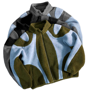 Veste zippée en polaire Sherpa tricotée pour homme, col montant, manches classiques, color block, chaude, décontractée, pour l'hiver, 220g - Product Image 3