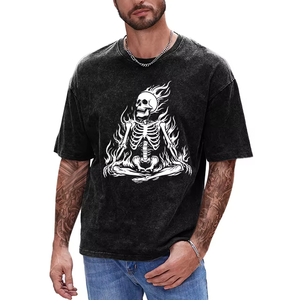 Men's Brown Cotton T-<b>Shirt</b> With Skeleton Meditation <b>Flame</b> Print Casual Short Sleeve Summer - Product Image 3
