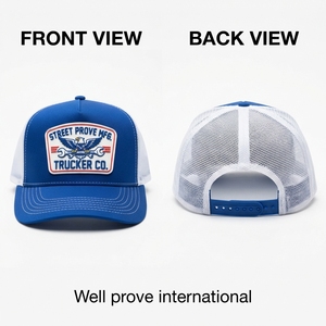 Gorra Trucker Casual Ajustable de 5 Paneles, Lona de Alta Calidad de 280 g/m², Azul Rey con Malla Blanca, Parche Bordado Personalizado, Cierre a Presión - Product Image 1