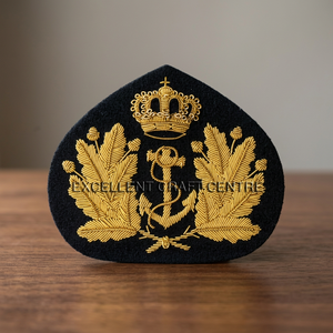 Custom High Quality Lace Embroidered 3D Cap Badge with Anchor and Laurel Wreath <b>Sew</b>-On Fabric Patch for Uniform Garment - Product Image 2