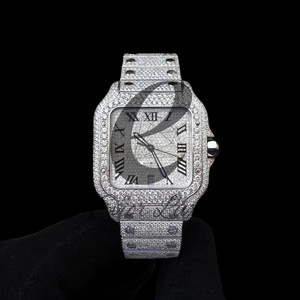 Montre carrée exceptionnelle en moissanite argentée, sertie de pierres, 40 mm, montre de luxe hip-hop pour occasions spéciales et bijoux de mode - Product Image 1