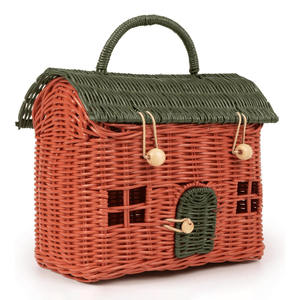 Bolso lindo con forma de casa para niña, bolsos de mano con forma de casa en rojo y verde, juguetes boho para niños - Product Image 1