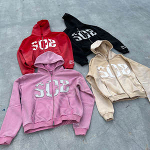 Sweat à capuche oversize unisexe en molleton, style streetwear, avec patch brodé et imprimé hiver, effet délavé vintage - Product Image 3