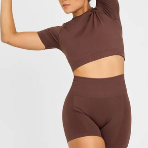 Haut de yoga d'extérieur pour femme, T-shirt de fitness coupe carrée, longueur courte, pour la gym et la course, anti-transpiration, haut à compression élevée - Product Image 3