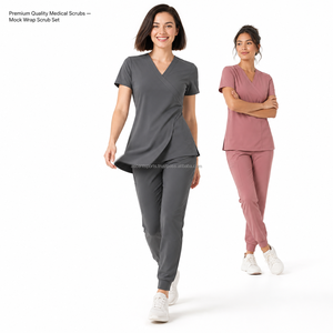 Ensemble de tenue médicale classique sans logo, coupe ajustée, tissu extensible quadridirectionnel, pantalon cargo jogger pour personnel médical et privé - Product Image 1